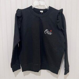 Clare V Black Oui S Ruffle Sweatshirt NWT